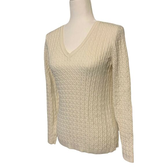 Charter Club Women's Sweater Knit Small Cream Long Sleeve Pullover V Neck - Picture 8 of 10